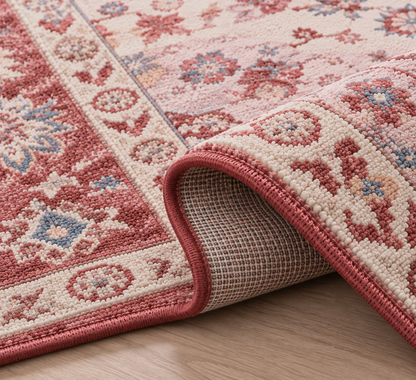 Tapis Boho Persan Vintage Rose Flanelle