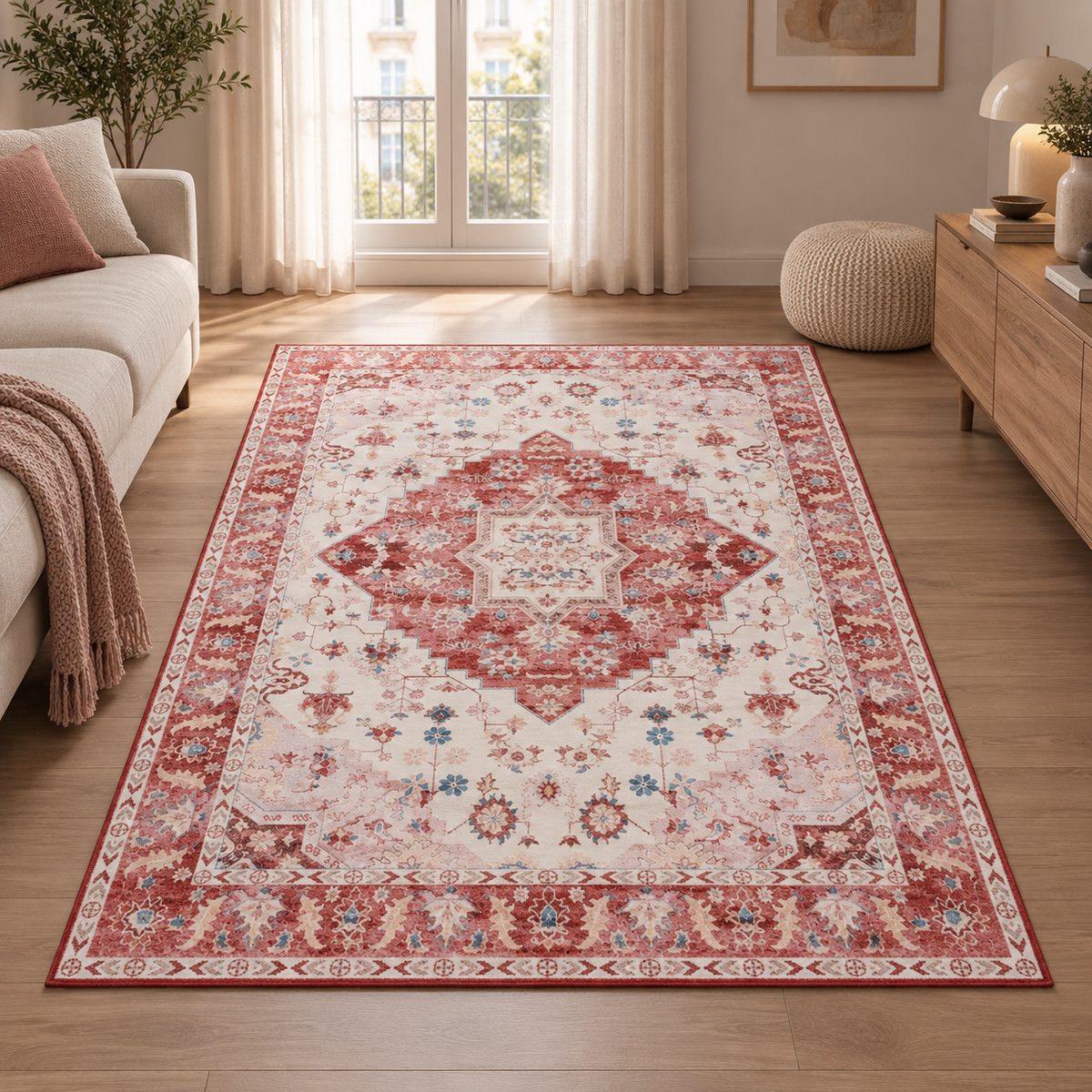Tapis Boho Persan Vintage Rose Flanelle