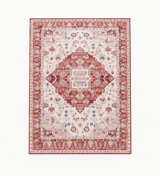 Tapis Boho Persan Vintage Rose Flanelle