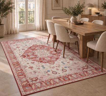 Tapis Boho Persan Vintage Rose Flanelle