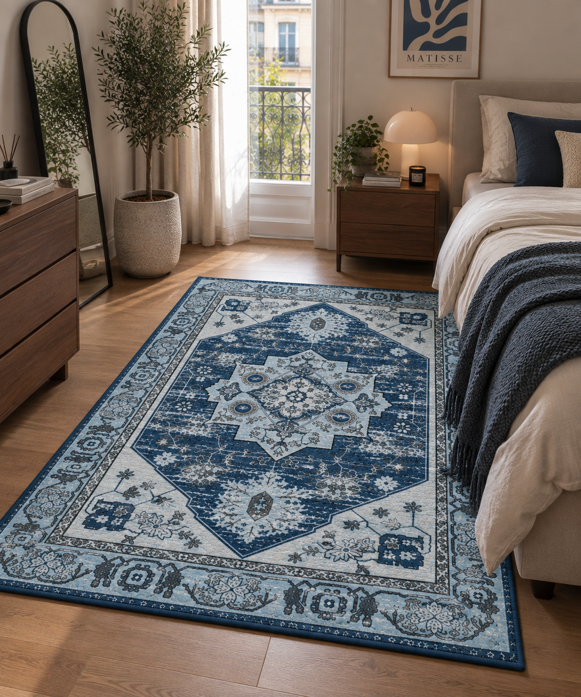 Tapis Persan Vintage Lavable Bleu
