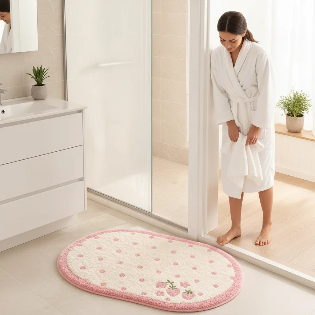 Tapis de Bain Fraise Peluche Douceur & Sécurité