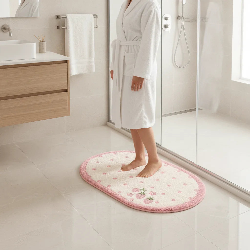 Tapis de Bain Fraise Peluche Douceur & Sécurité