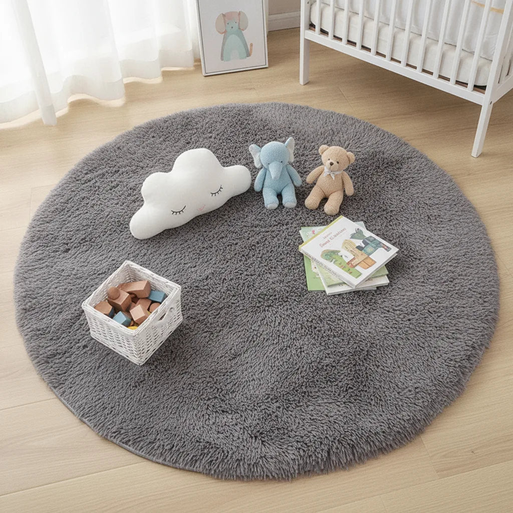 Tapis Rond Moelleux Fausse Fourrure Enfant