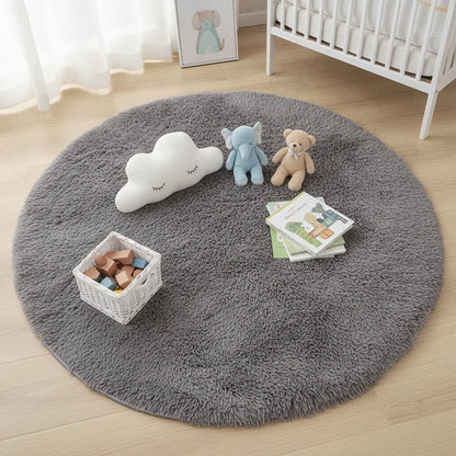 Tapis Rond Moelleux Fausse Fourrure Enfant