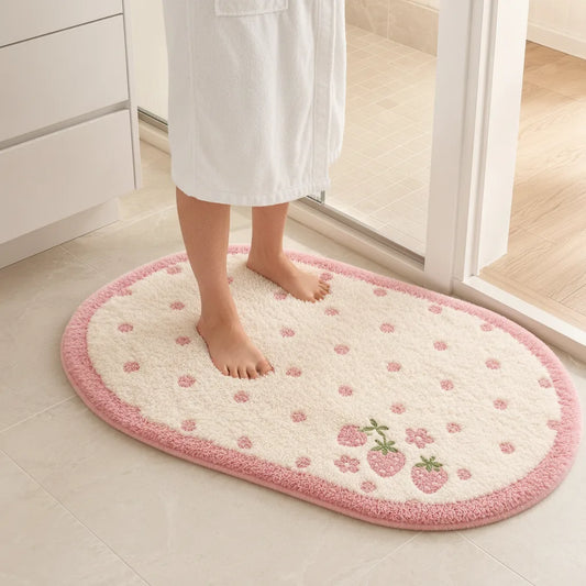 Tapis de Bain Fraise Peluche Douceur & Sécurité